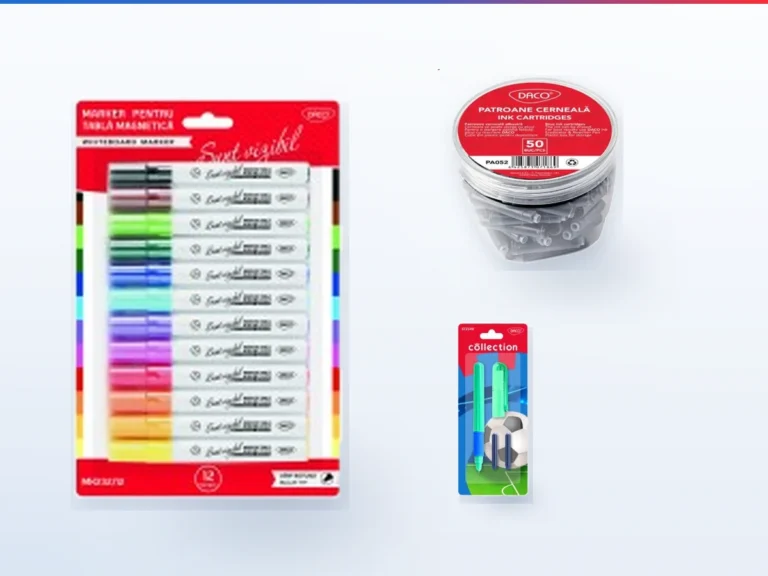 Set de markere pentru tablă, borcan cu patroane de cerneală și stilou