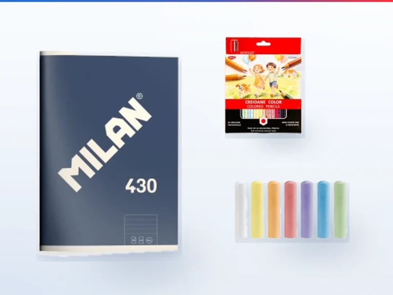 Caiet A4, cutie cu douăzeci și patru de creioane colorate și cretă colorată